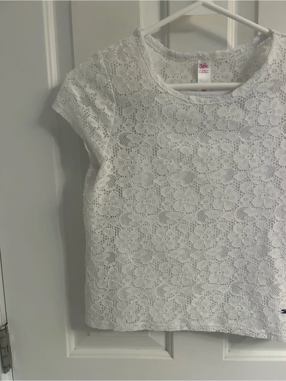 Girls Justice White Lace Short Sleeve Top With White Cami